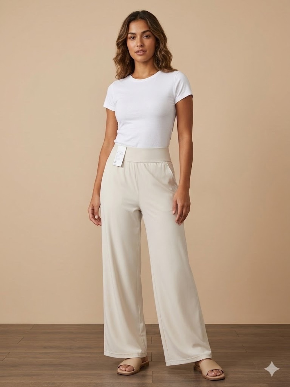 Halara High Waisted Palazzo Pants, "Work-from-Home"  version, Cream, NWT